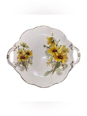 Royal Standard Brown Eyed Susan Cake Plate Fine Bone China England Gold Gilt
